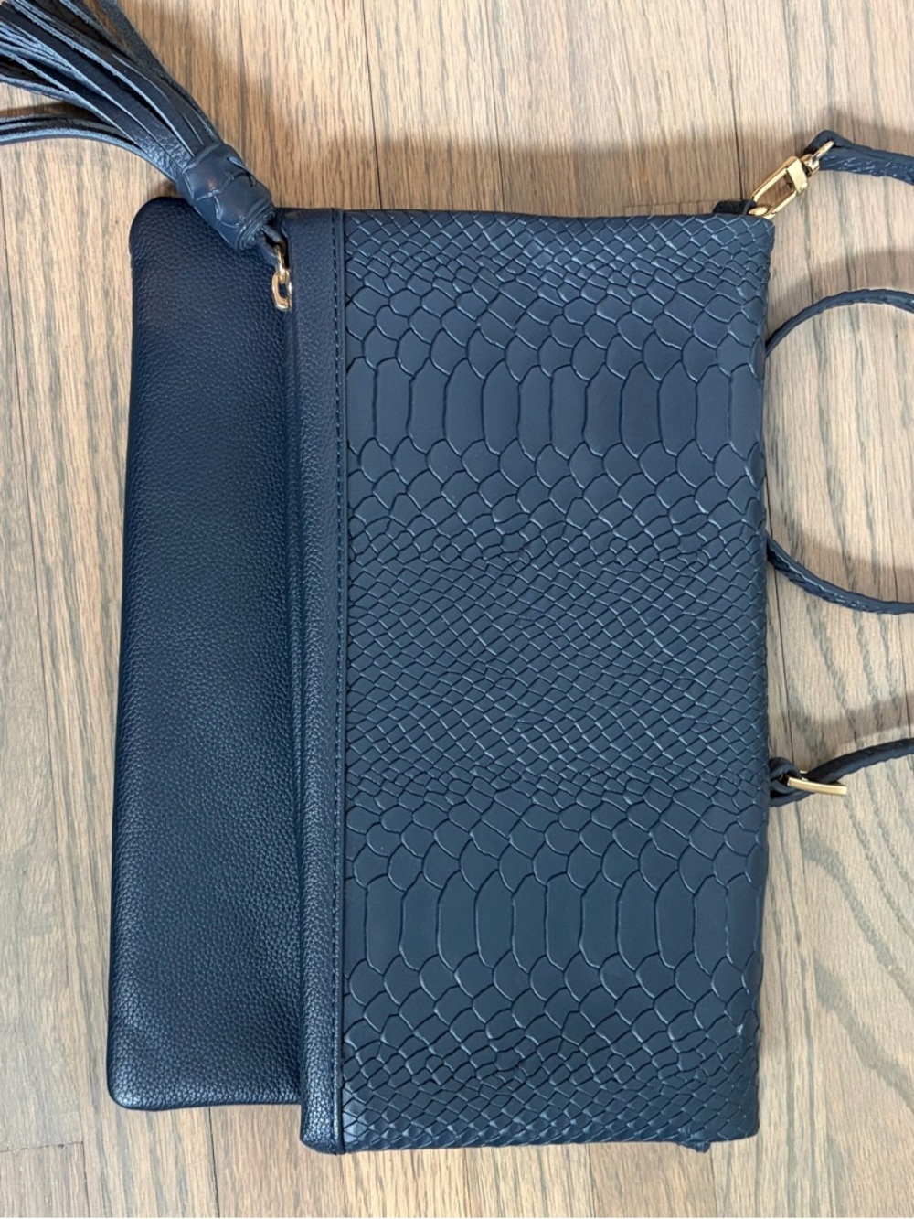 New GiGi New York Navy Textured Crossbody with Tassel